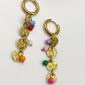 NEW Gold Dangle Disk Hoop Earrings